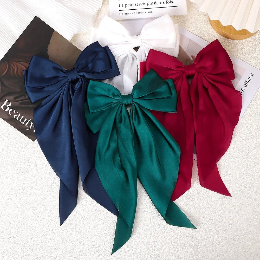 Girls Long Big Bow Float Satin Clips Back Head Hair Clip Internet Red with The Same Temperament Elegant Hair Accessories gifts