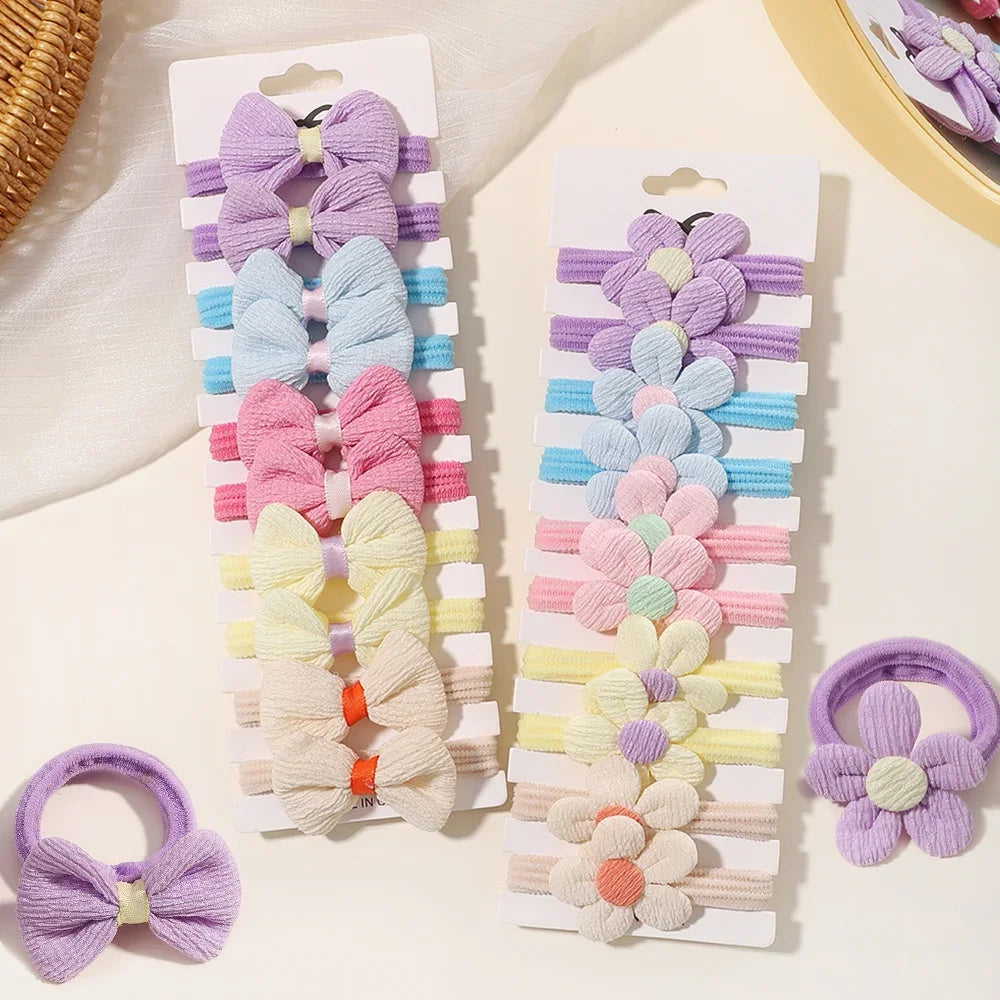 10pcs Cute Girls Nylon Flower Hair Ties Candy Elastic Bow Hair Bands Pigtails Hair Rope Rubber Hair Gum Scrunchies Accessories