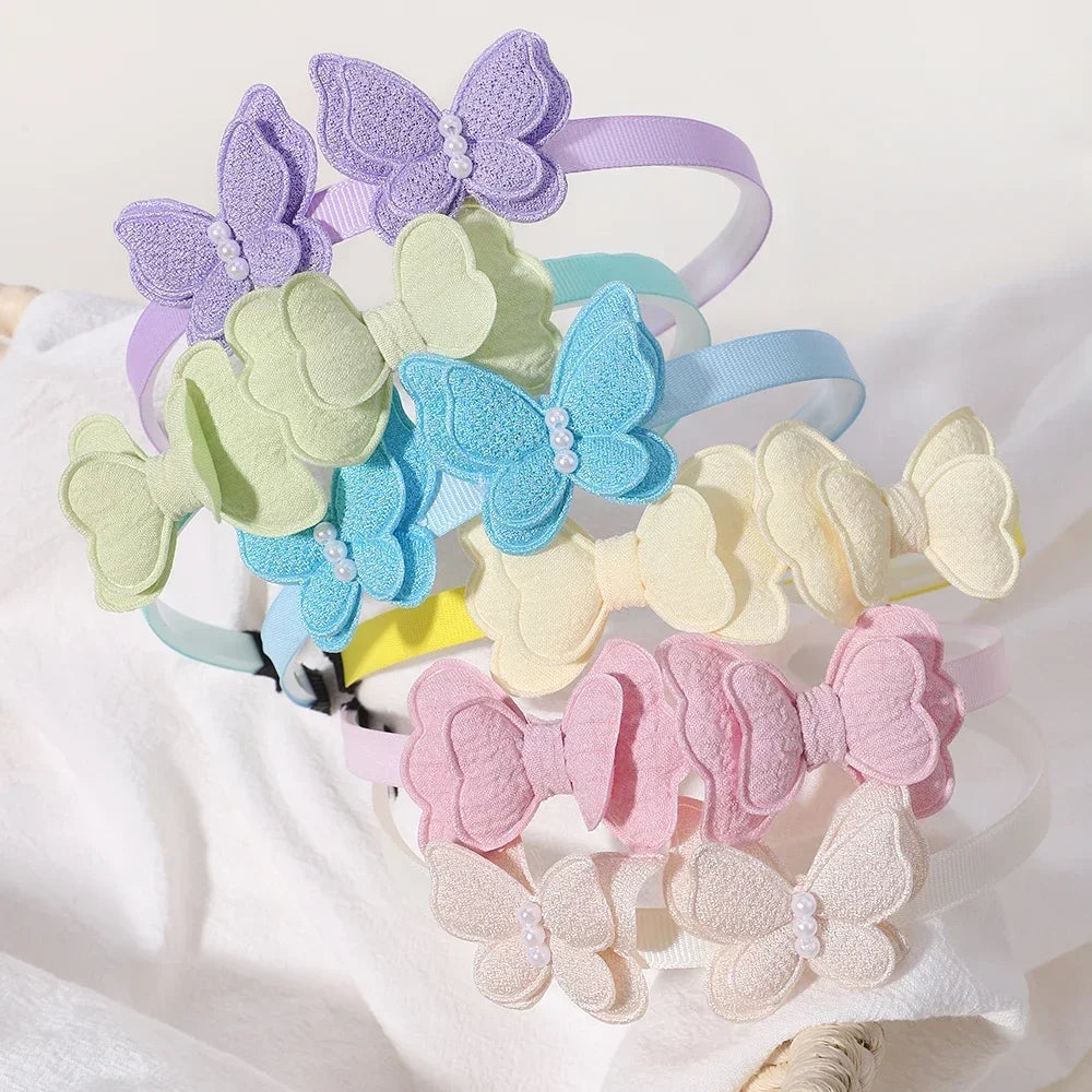 2Pcs/lot Candy Color Hair Band for Baby Girl Lovely Butterfly Children's Hair Hoop Cute Bows Kids Headwear Hair Accessories Gift