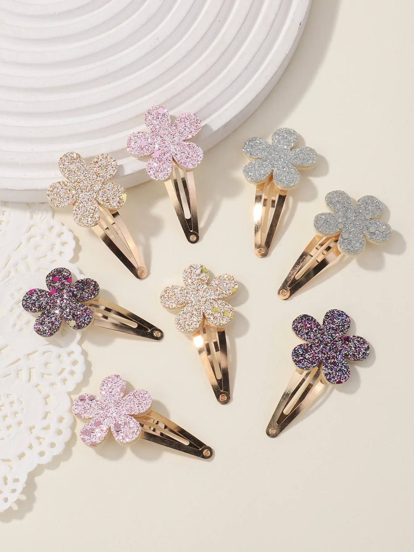 8Pcs Fashion Glitter Rainbow Flower Rabbit BB Handmade Hairpins For Cute Girls Hair Clips Barrettes Headwear Hair Accessories