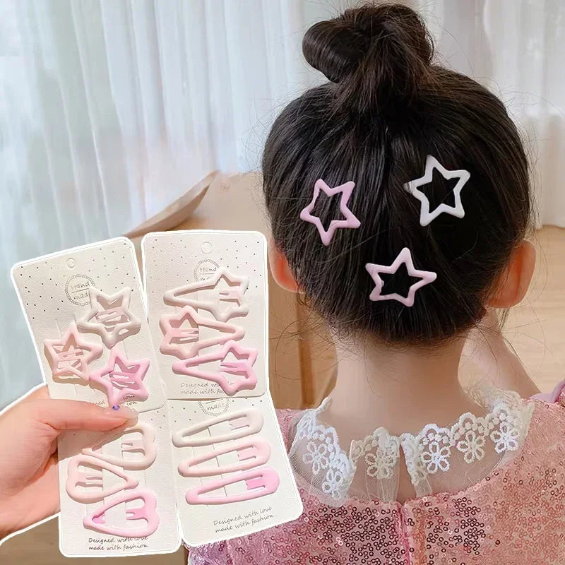 3 Pcs/Set Hair Clips Cute Pink Geometric Stars Heart Clip for Children Baby Girls Sweet Fashion Hairpins Kids Hair Accessories