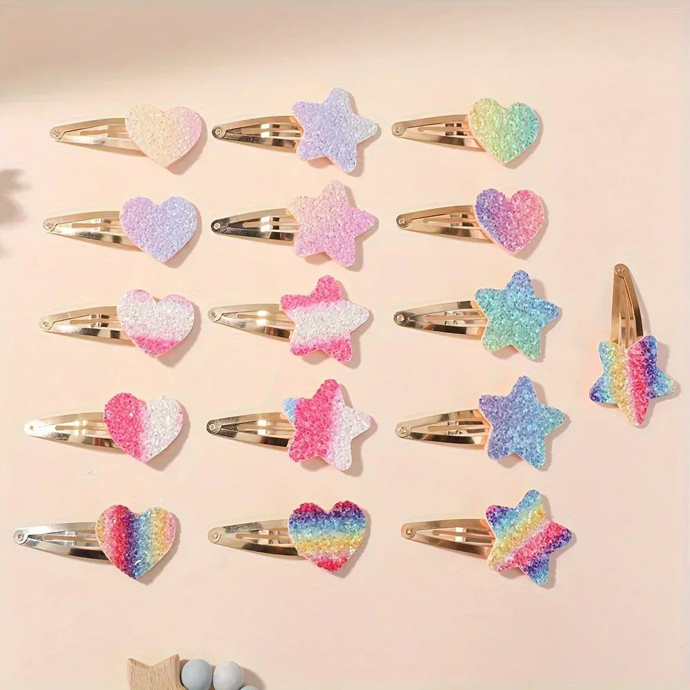 16pcs/set Cute Glitter Rainbow Heart Star BB Hair Clips for Women Girls Handmade Hairpins Barrettes Headwear Hair Accessories