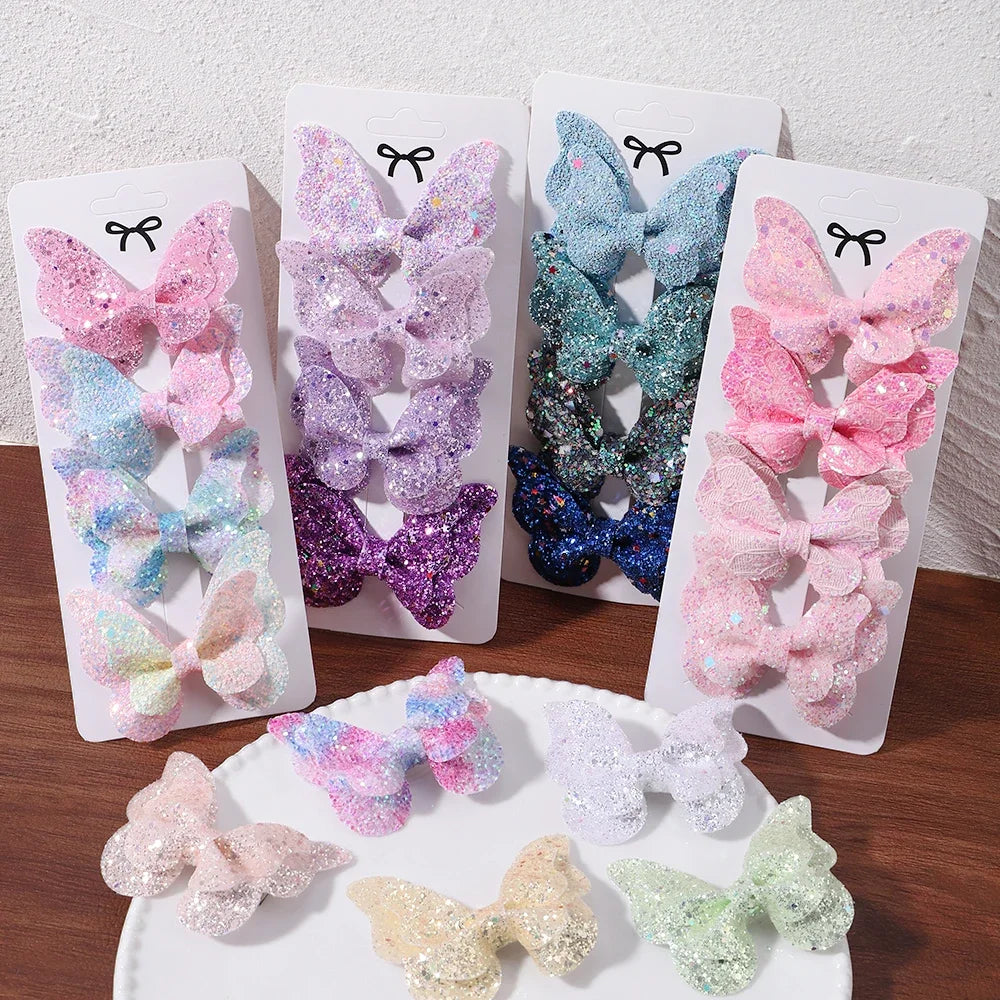 2/4/5Pcs Women Girl Glitter Butterfly Hair Clip for Children Sequins Bow Hairpins Cute Headwear Trendy Hairgrip Hair Accessories