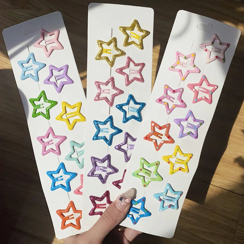 10Pcs/Set Solid Color Star Hair Clips for Kids Girls Headwear Alloy Barrettes Cute Glitter BB Clips Hairpins Hair Accessories