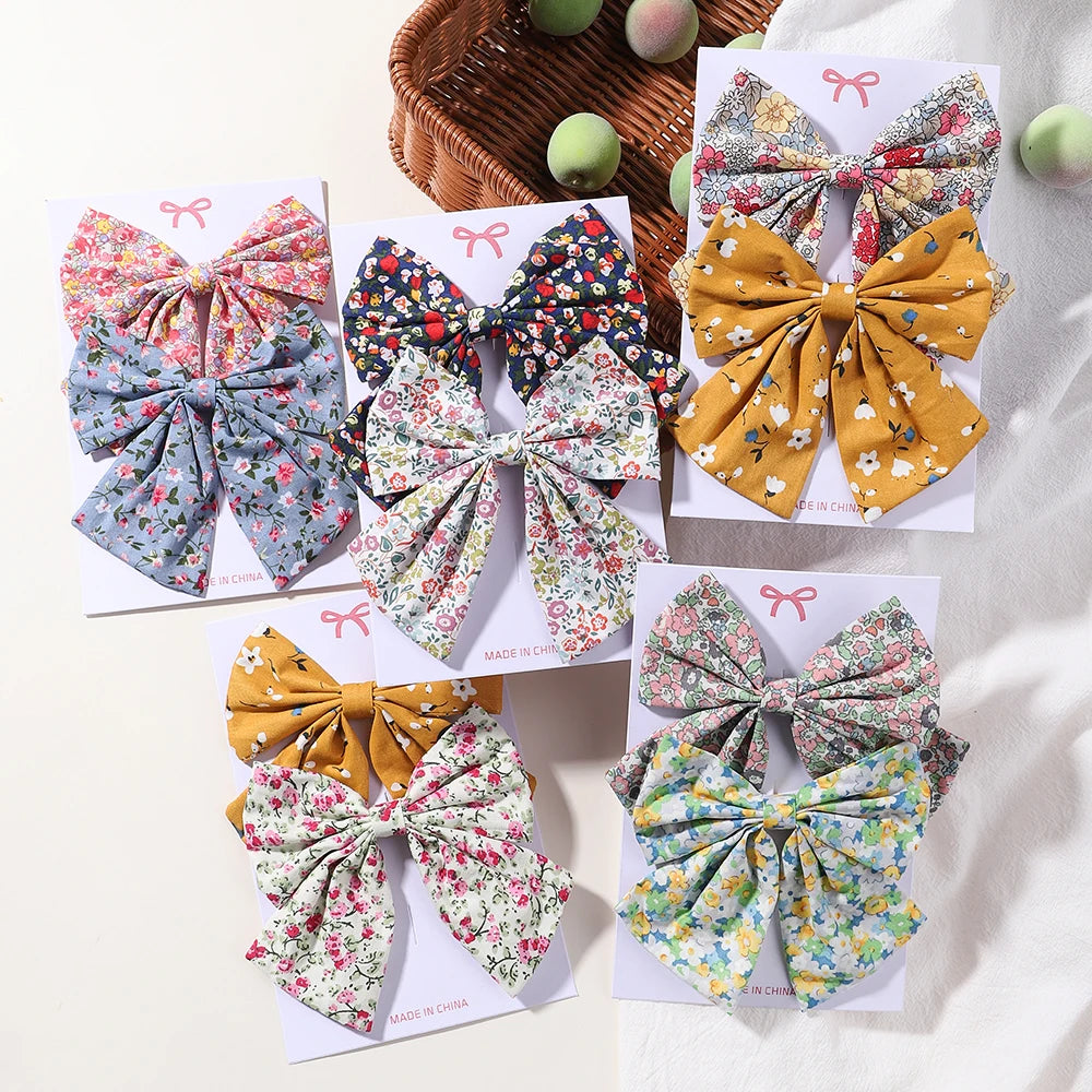 2Pcs/set Women Sweet Print Bows Hair Clips Hairpins Ribbon Barrettes Duckbill Clip Headwear Female Summer Girls Hair Accessories